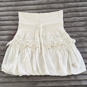 10 FEET White Linen Lace Trim Bubble Mini Skirt